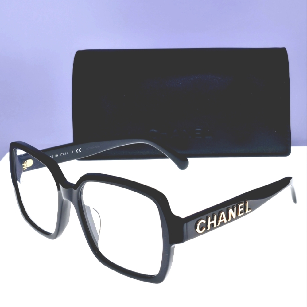CHANEL Black Eyeglasses with Gold Logo - Picture 4 of 16